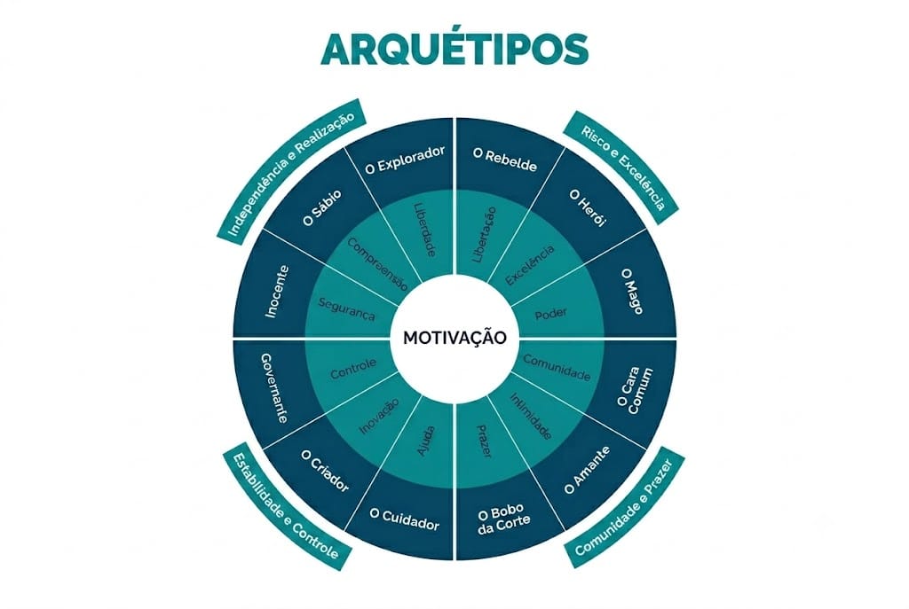 esquema visual dos tipos de arquétipo de marca